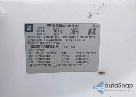 2013 Chevrolet Silverado 2500Hd Work Truck из США, поврежденный, VIN 1GC1CVCGXDF131408